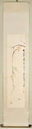 QI BAISHI, CHINESE INSECT AND GRASS PAINTING PAPER SCROLL