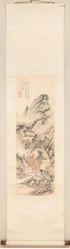 WANG JIAN, CHINESE LANDSCAPE PAINTING PAPER SCROLL