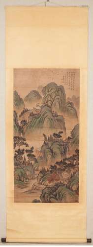 WANG SHIMIN, CHINESE LANDSCAPE PAINTING PAPER SCROLL