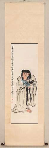 QI BAISHI, CHINESE LIUHAI AND HIS TOAD PAINTING PAPER SCROLL