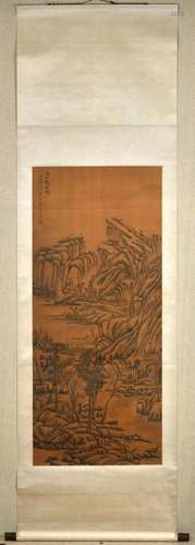 WANG MENG, CHINESE LANDSCAPE PAINTING SILK SCROLL