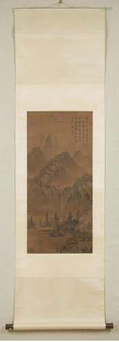 WANG MENG, CHINESE FRIEND VISITING PAINTING SILK SCROLL