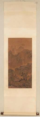 WANG MENG, CHINESE FRIEND VISITING PAINTING SILK SCROLL