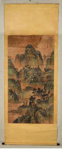 SHEN ZHOU, CHINESE LANDSCAPE PAINTING PAPER SCROLL