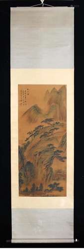 HONG REN, CHINESE LANDSCAPE PAINTING SILK SCROLL