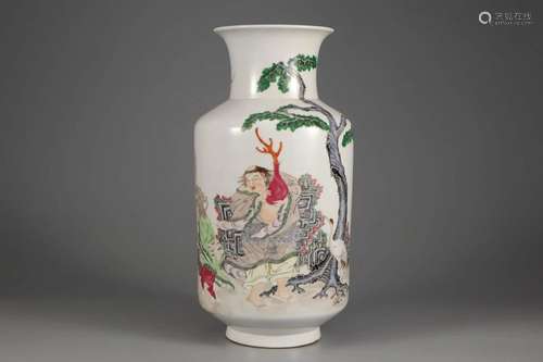 FAMILLE ROSE FIGURE LANTERN-FORM VASE