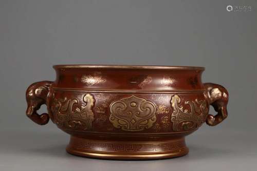 AUBERGINE GLAZE DOUBLE-EARED CENSER