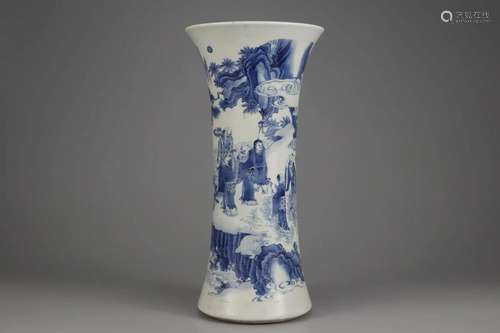 BLUE AND WHITE FIGURE BEAKER VASE