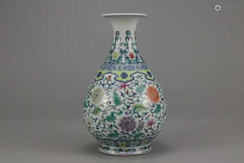 DOUCAI GLAZE FLORAL PEAR-SHAPE VASE