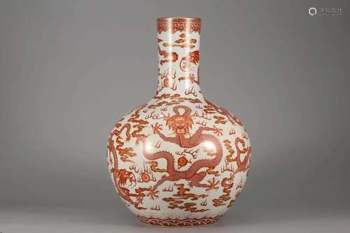 IRON-RED GLAZE DRAGON TIANQIUPING VASE