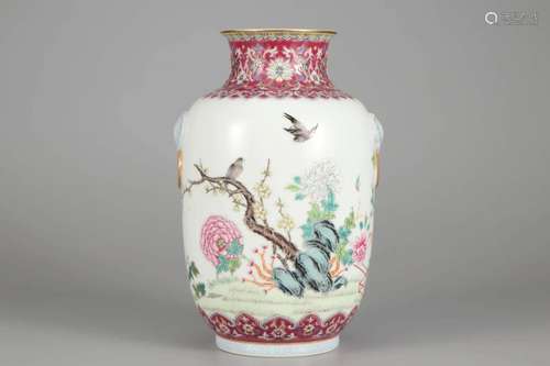 FAMILLE ROSE FLOWER AND BIRD VASE