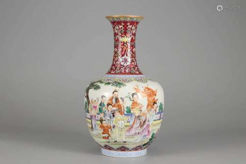 FAMILLE ROSE FIGURE GLOBULAR VASE