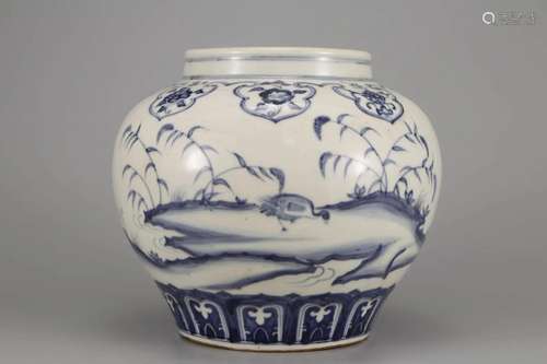 BLUE AND WHITE FLOWER AND BIRD JAR