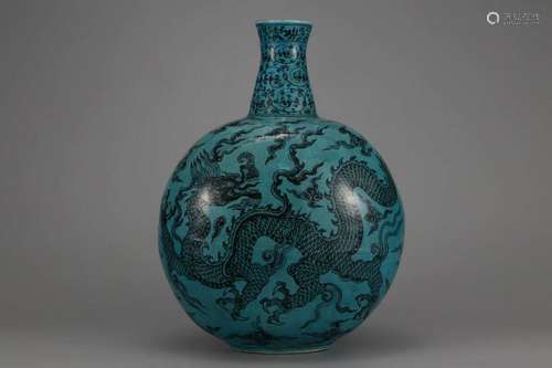 UNDERGLAZE BLUE DRAGON MOON FLASK