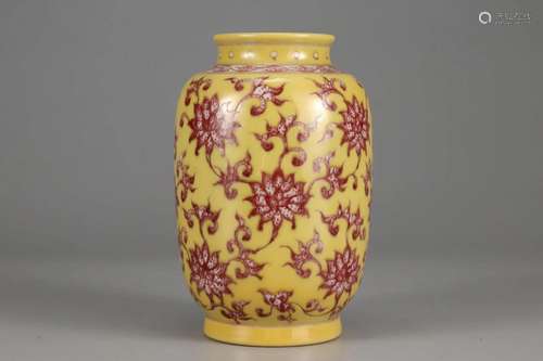 YELLOW-GROUND AND COPPER-RED GLAZE LOTUS VASE