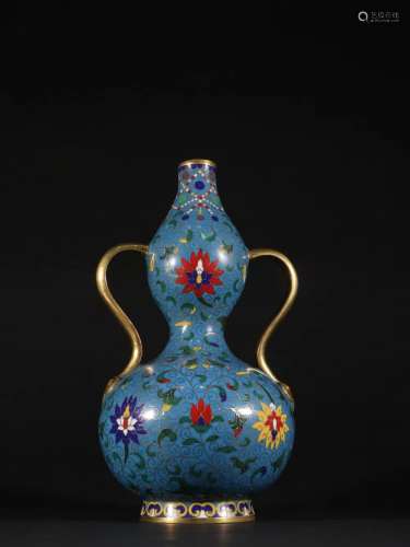 清 銅鎏金景泰藍花卉紋葫蘆瓶
