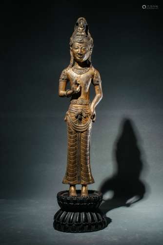 Yuan Dynasty Bronze Gold Gilded Marble Statue Of Guanyin , C...