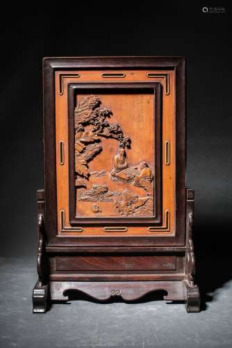 Qing Dynasty Rosewood With Boxwood Anaglyph Screen, China
