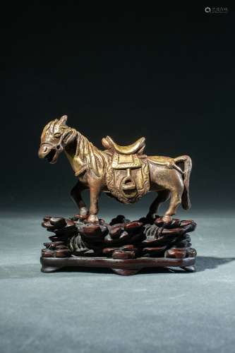 Qing Dynasty Bronze Gold Gilded Horse-Shaped Paperweight, Ch...
