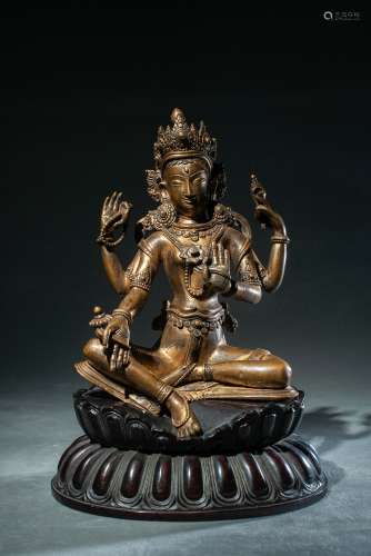 Ming Dynasty Pala-Style Bronze Gold Gilded Four-Arms Statue ...