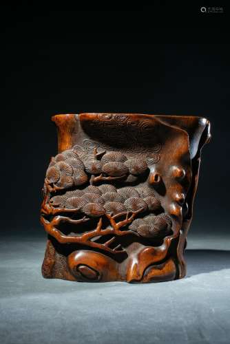 Qing Dynasty Bamboo Carving Brush Pot , China