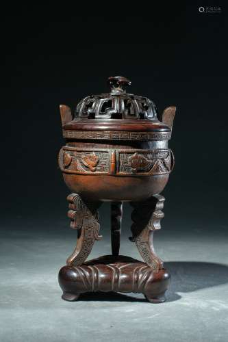 Qing Dynasty Bamboo Carving Tripod Study Room Furnace, China
