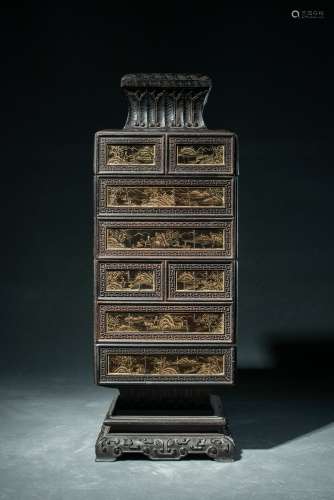 Qing Dynasty Zitan Rosewood Gold Painted 