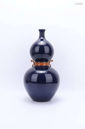 Qianlong Period Blue Glaze Porcelain Gourd Bottle, China