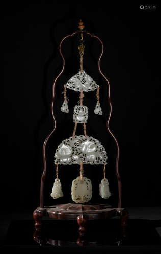 8 Chinese Jade Plaques with Hanging Stand, 18th Century