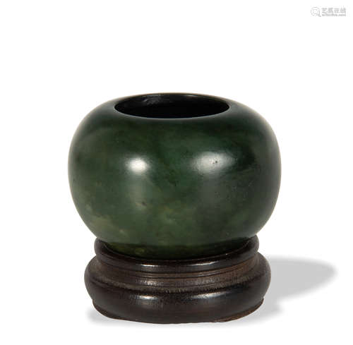 Chinese Spinach Jade Water Coupe, 19th Century