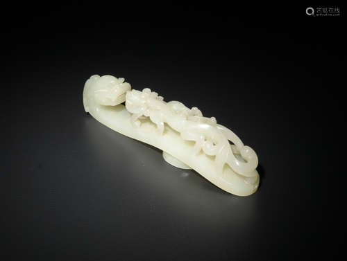 Chinese White Jade Dragon Hook, 18th Century