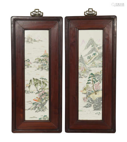 Pair of Chinese Famille Rose Plaques, Republic