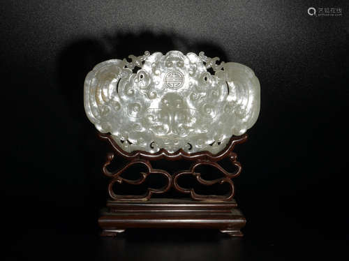 Chinese Jade Q'in with Hardwood Stand, 18th Century