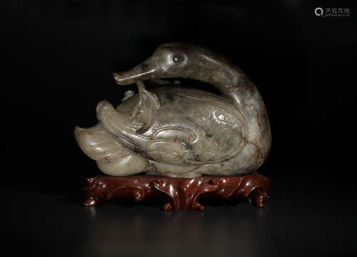 Chinese Carved Jade Goose with Stand, Ming