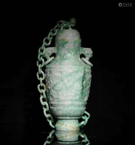 Chinese Jadeite Lidded Vase, 19th Century