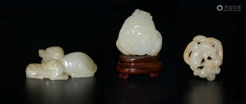 3 Chinese White Jade Toggles, 18-19th Century