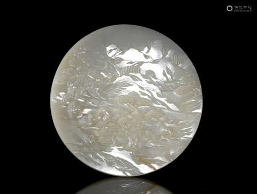 Chinese White Jade Round Screen, 18-19th Century