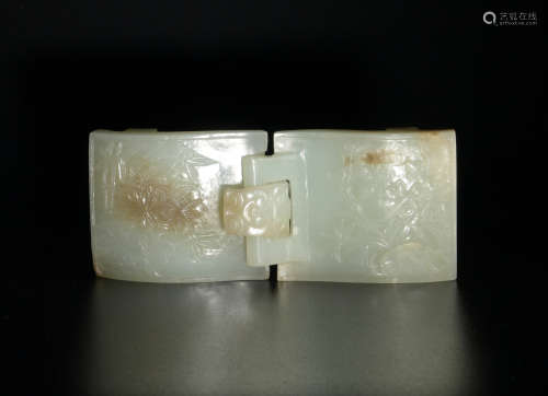Chinese 2-Part White Jade Buckle, Ming Dynasty