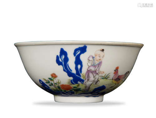 Chinese Famille Rose Bowl with a Rooster, Republic