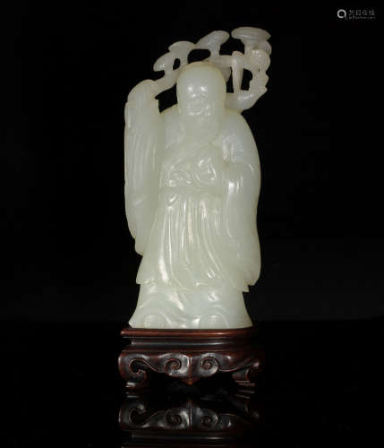 Chinese White Jade Carving of Shou, 18th Century