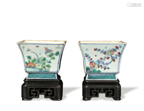 Pair of Chinese Doucai Square Cups, Kangxi