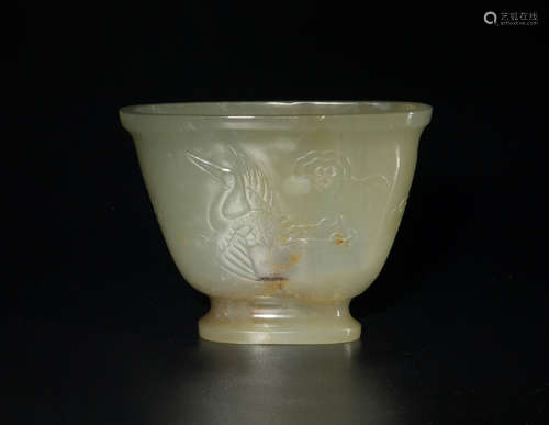 Chinese Celadon Jade Carved Cup, Ming Dynasty