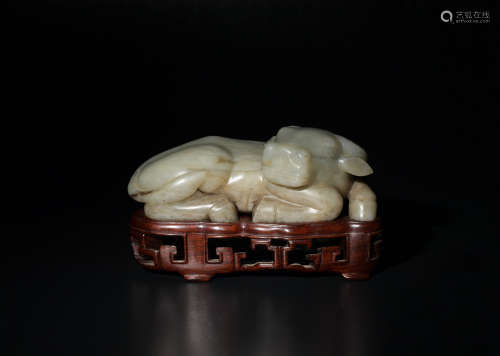 Chinese Jade Water Buffalo with Stand, 18th Century