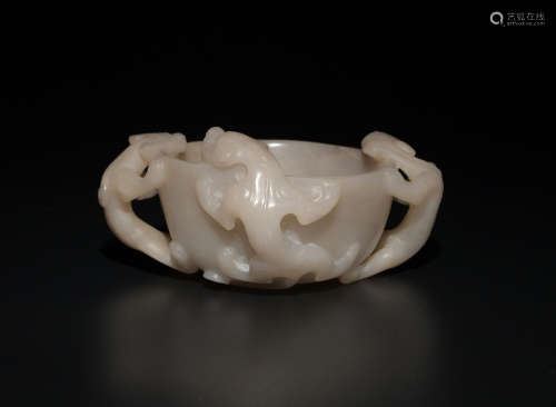 Chinese White Jade Chilong Cup, Ming Dynasty