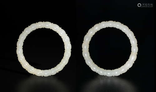 Chinese Pair of White Jade Bangles, 18th Century