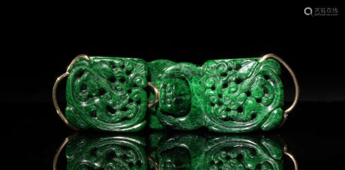 2-Part Chinese Jadeite Chilong Belt Buckle, 18th