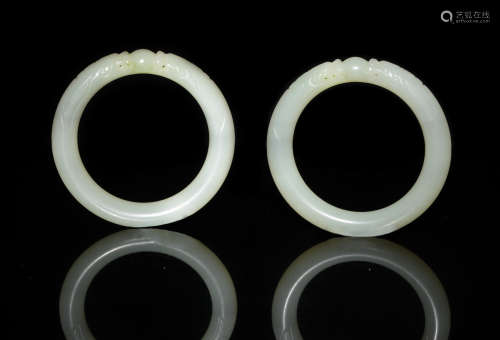 Pair of Chinese White Jade Bangles, 18th C or Earlier
