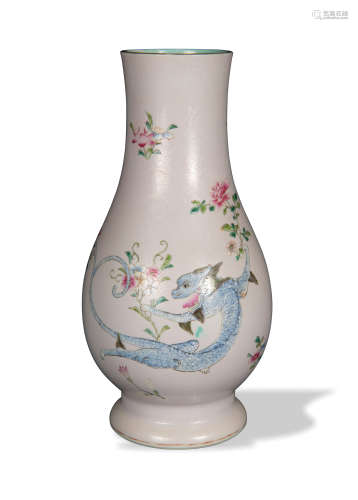 Chinese Incised Pink Famille Rose Vase, Republic