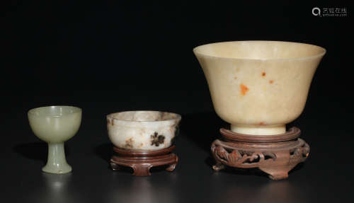 Group of 3 Chinese Jade Cups, 18th Century or Earlier