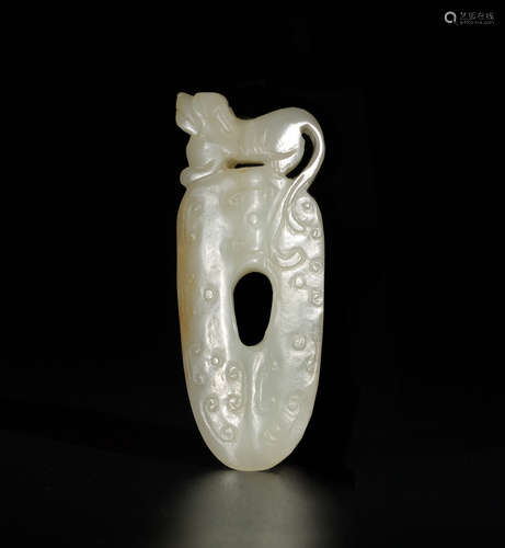 Chinese White Jade Bi Pendant, Ming